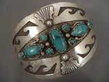 Huge Vintage Navajo 'Turquoise Water Wave' Native American Jewelry Silver Bracelet Old-Nativo Arts