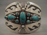 Huge Vintage Navajo 'Turquoise Water Wave' Native American Jewelry Silver Bracelet Old-Nativo Arts