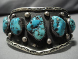 Huge Vintage Navajo Turquoise Wave Sterling Silver Native American Cuff Bracelet-Nativo Arts