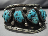Huge Vintage Navajo Turquoise Wave Sterling Silver Native American Cuff Bracelet-Nativo Arts