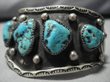 Huge Vintage Navajo Turquoise Wave Sterling Silver Native American Cuff Bracelet-Nativo Arts