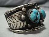 Huge Vintage Navajo Turquoise Wave Sterling Silver Native American Cuff Bracelet-Nativo Arts