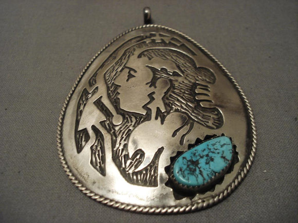 Huge Vintage navajo Woman Native American Jewelry Silver Turquoise Pendant-Nativo Arts