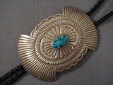 Huge Vintage Navajo Yazzie Turquoise Native American Jewelry Silver Bolo Tie-Nativo Arts