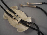 Huge Vintage Navajo Yazzie Turquoise Native American Jewelry Silver Bolo Tie-Nativo Arts