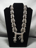 Huge Vintage Navajo Yeibichai Sterling Native American Jewelry Silver Squqash Blossom Necklace Old-Nativo Arts