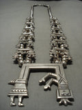 Huge Vintage Navajo Yeibichai Sterling Native American Jewelry Silver Squqash Blossom Necklace Old-Nativo Arts