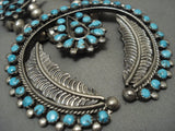 Huge Vintage Navajo/ Zuni 'Snake Eyes' Turquoise Squash Blossom Native American Jewelry Silver Necklace-Nativo Arts
