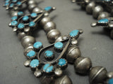 Huge Vintage Navajo/ Zuni 'Snake Eyes' Turquoise Squash Blossom Native American Jewelry Silver Necklace-Nativo Arts