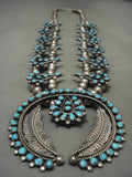 Huge Vintage Navajo/ Zuni 'Snake Eyes' Turquoise Squash Blossom Native American Jewelry Silver Necklace-Nativo Arts