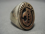 Huge Vintage Real 14k Gold Sterling Silver Native American Navajo Ring Old-Nativo Arts