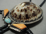 Huge Vintage Santo Domingo/ Navajo Shell #8 Turquoise Native American Jewelry Silver Bolo Tie-Nativo Arts