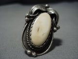 Huge Vintage ''special White Stone'' Vintage Native American Jewelry Navajo Sterling Silver Ring Old-Nativo Arts