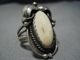 Huge Vintage ''special White Stone'' Vintage Native American Jewelry Navajo Sterling Silver Ring Old-Nativo Arts