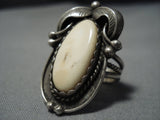 Huge Vintage ''special White Stone'' Vintage Native American Jewelry Navajo Sterling Silver Ring Old-Nativo Arts