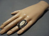 Huge Vintage ''special White Stone'' Vintage Native American Jewelry Navajo Sterling Silver Ring Old-Nativo Arts