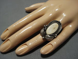 Huge Vintage ''special White Stone'' Vintage Native American Jewelry Navajo Sterling Silver Ring Old-Nativo Arts