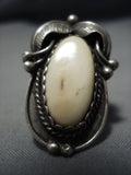Huge Vintage ''special White Stone'' Vintage Native American Jewelry Navajo Sterling Silver Ring Old-Nativo Arts