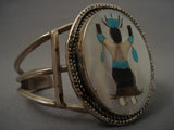 Huge Vintage Zuni Apache Kachina Dancer Native American Jewelry Silver Bracelet-Nativo Arts