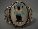 Huge Vintage Zuni Apache Kachina Dancer Native American Jewelry Silver Bracelet-Nativo Arts