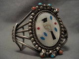 Huge Vintage Zuni Mosaic Bird Turquoise Native American Jewelry Silver Bracelet-Nativo Arts