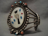 Huge Vintage Zuni Mosaic Bird Turquoise Native American Jewelry Silver Bracelet-Nativo Arts