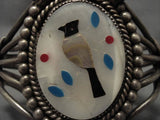 Huge Vintage Zuni Mosaic Bird Turquoise Native American Jewelry Silver Bracelet-Nativo Arts