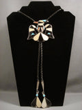 Huge Vintage Zuni/ Navajo Bird Turquoise Native American Jewelry Silver Bolo Tie-Nativo Arts
