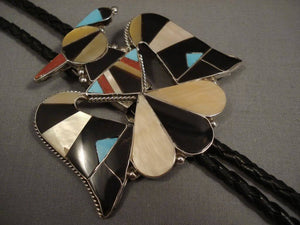 Huge Vintage Zuni/ Navajo Bird Turquoise Native American Jewelry Silver Bolo Tie-Nativo Arts