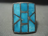 Huge Vintage Zuni/ Navajo Blue Turquoise Native American Jewelry Silver Ring Old-Nativo Arts