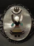 Huge Vintage Zuni/ Navajo 'Kachina Sun' Turquoise Native American Jewelry Silver Bracelet-Nativo Arts