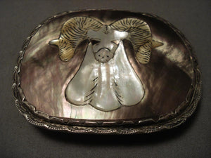 Huge Vintage Zuni Navajo Ram Native American Jewelry Silver Buckle-Nativo Arts