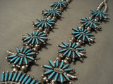 Huge Vintage Zuni 'Needle Turquoise' Sterling Native American Jewelry Silver Squash Blossom Necklace-Nativo Arts