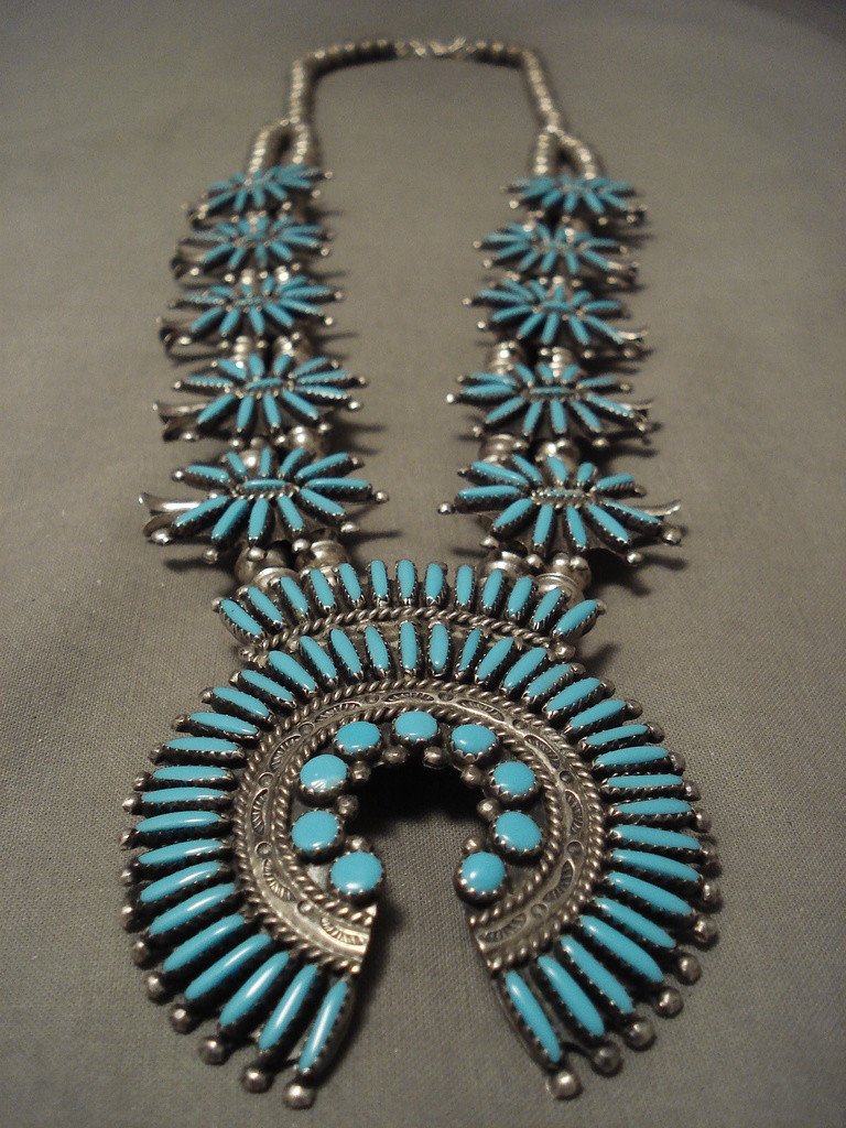 Huge Vintage Zuni 'Needle Turquoise' Sterling Native American
