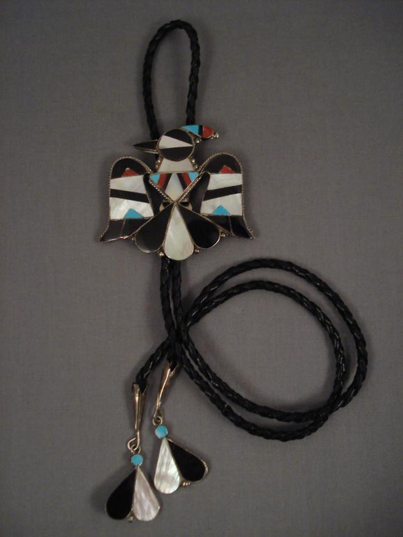 Huge Vintage Zuni Turquoise Bird Native American Jewelry Silver Bolo Tie-Nativo Arts