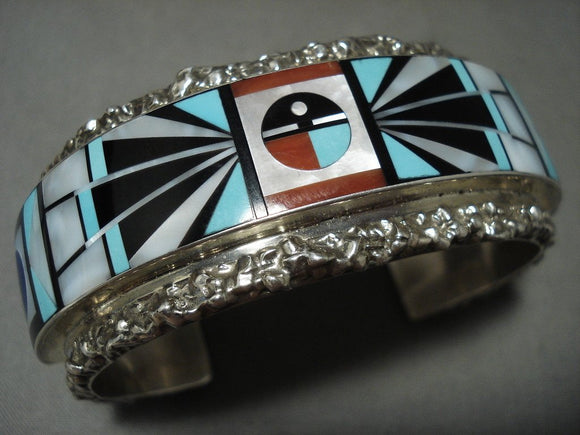 Huge Vintage Zuni Turquoise Coral Heavy Native American Jewelry Silver Bracelet-Nativo Arts