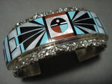 Huge Vintage Zuni Turquoise Coral Heavy Native American Jewelry Silver Bracelet-Nativo Arts