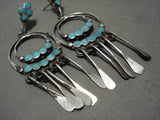 Huge Vintage Zuni 'Turquoise Snake Eyes' Dangling Native American Jewelry Silver Earrings-Nativo Arts