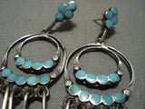 Huge Vintage Zuni 'Turquoise Snake Eyes' Dangling Native American Jewelry Silver Earrings-Nativo Arts