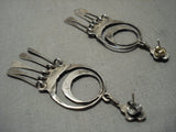 Huge Vintage Zuni 'Turquoise Snake Eyes' Dangling Native American Jewelry Silver Earrings-Nativo Arts