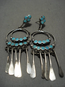 Huge Vintage Zuni 'Turquoise Snake Eyes' Dangling Native American Jewelry Silver Earrings-Nativo Arts