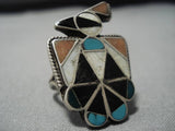 Huge Vintage Zuni Turquoise Sterling Silver Inlay Native American Ring Old-Nativo Arts