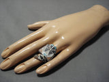 Huge Vintage Zuni Turquoise Sterling Silver Inlay Native American Ring Old-Nativo Arts