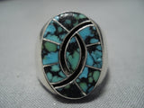 Huge Vintage Zuni Twisting Turquoise Sterling Silver Ring Old Native American Jewelry-Nativo Arts