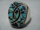Huge Vintage Zuni Twisting Turquoise Sterling Silver Ring Old Native American Jewelry-Nativo Arts