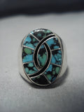 Huge Vintage Zuni Twisting Turquoise Sterling Silver Ring Old Native American Jewelry-Nativo Arts