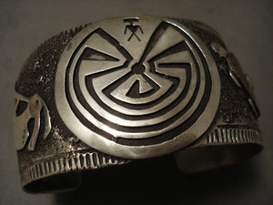 Huge Vintga Enavajo/ Hopi Native American Jewelry Silver Turtle Kokopelli Native American Jewelry Silver Bracelet-Nativo Arts