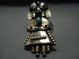 Huge!! Vintqage Native American Jewelry Navajo Turquoise Sterling Silver Kachina Ring Old-Nativo Arts