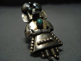 Huge!! Vintqage Native American Jewelry Navajo Turquoise Sterling Silver Kachina Ring Old-Nativo Arts