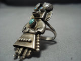 Huge!! Vintqage Native American Jewelry Navajo Turquoise Sterling Silver Kachina Ring Old-Nativo Arts